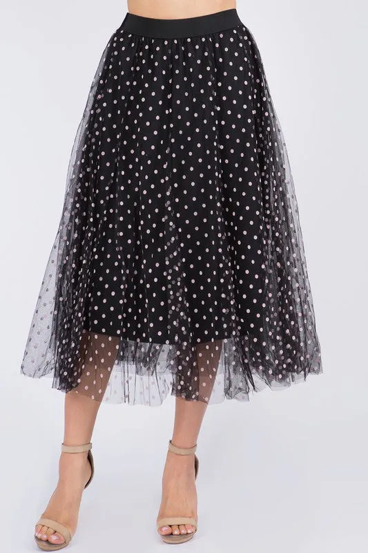 3D POLKA DOT LAYERED TULLE MIDI SKIRT