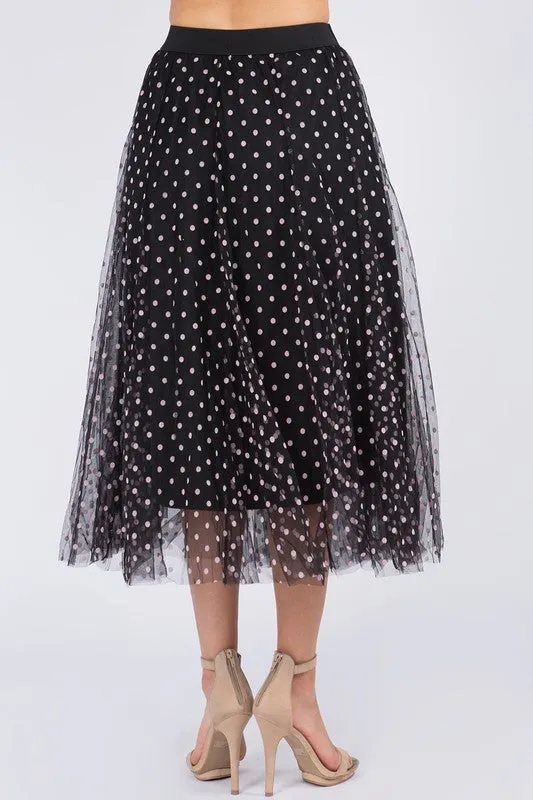 3D POLKA DOT LAYERED TULLE MIDI SKIRT