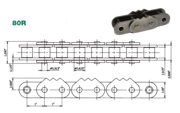 #80-1 Sharp Top Chain 3 Point Every 2nd Pitch x 10ft