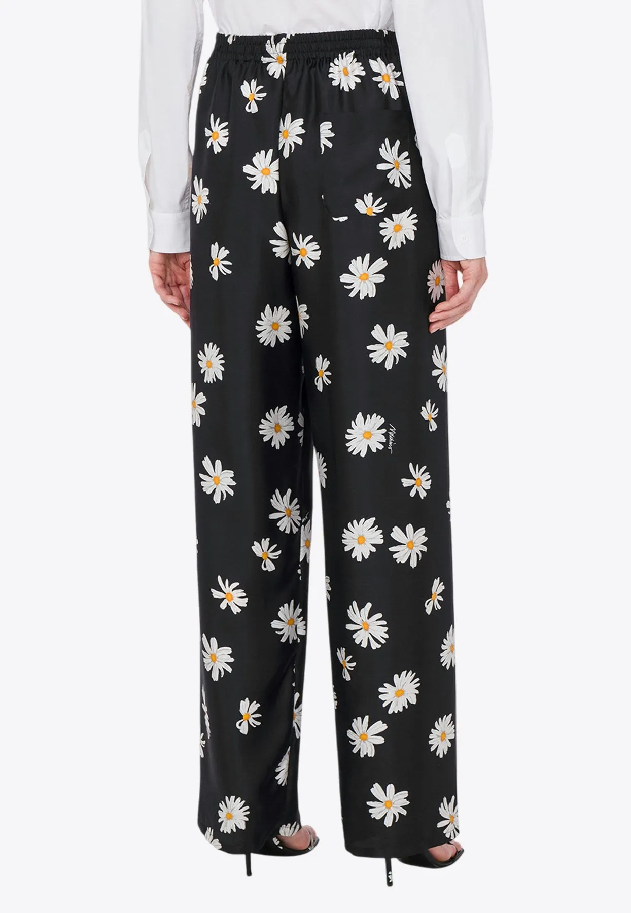All-Over Daisy Print Silk Twill Pants