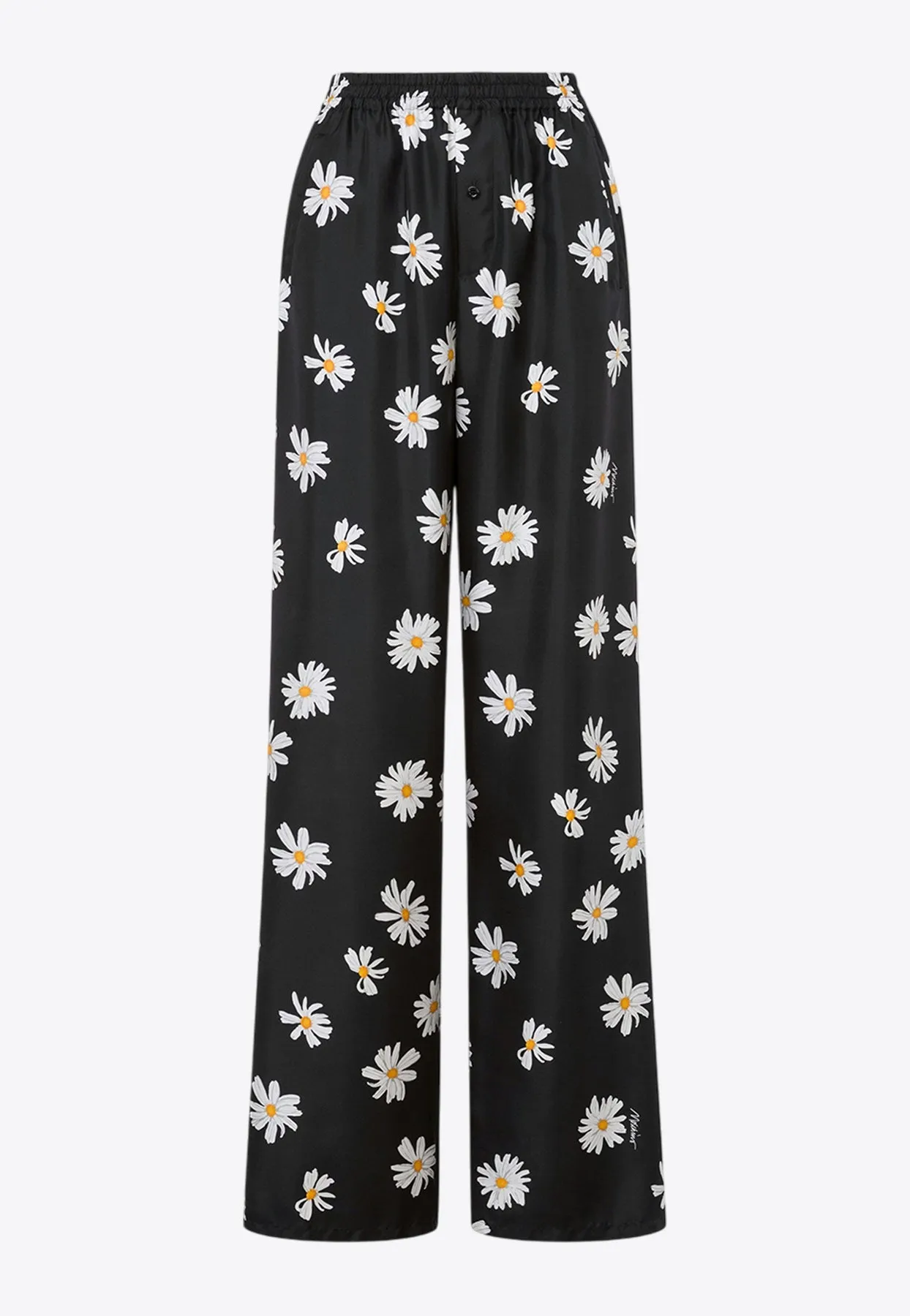 All-Over Daisy Print Silk Twill Pants