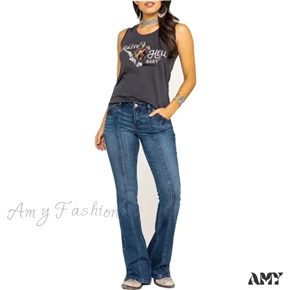 Amy Fashion - Stretch Casual Flare Women's High Waisted Butt-lifting 2024 Spring Summer for Woman Streetwear Raw Edge Flared Denim Jean