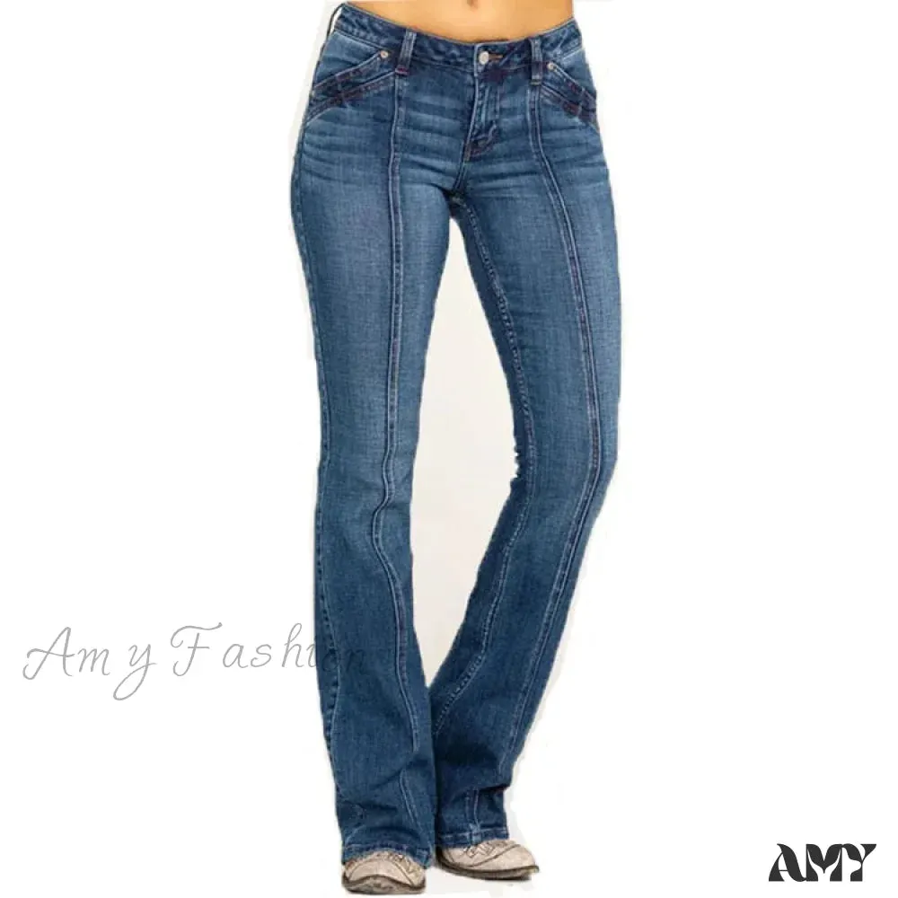 Amy Fashion - Stretch Casual Flare Women's High Waisted Butt-lifting 2024 Spring Summer for Woman Streetwear Raw Edge Flared Denim Jean