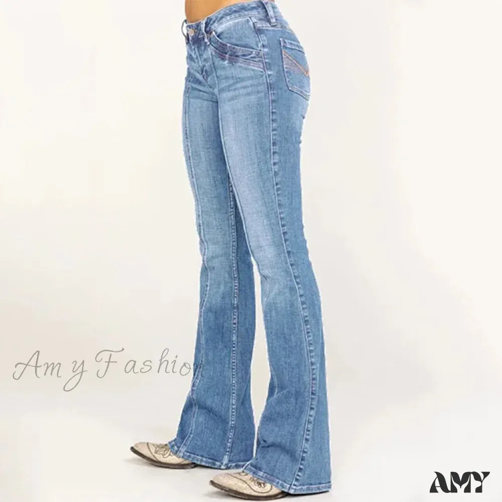Amy Fashion - Stretch Casual Flare Women's High Waisted Butt-lifting 2024 Spring Summer for Woman Streetwear Raw Edge Flared Denim Jean