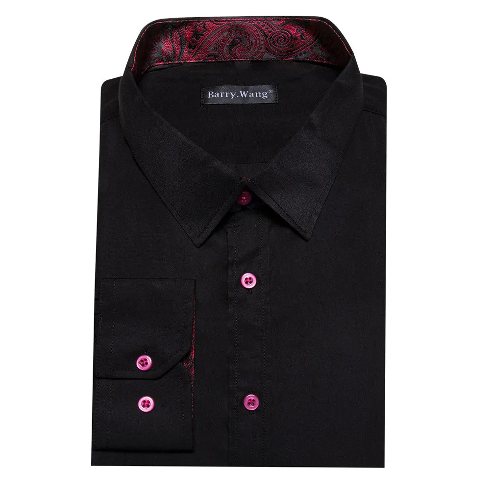 Barry Wang Black Red Patchwork Long Sleeve Button Down Dress Shirt