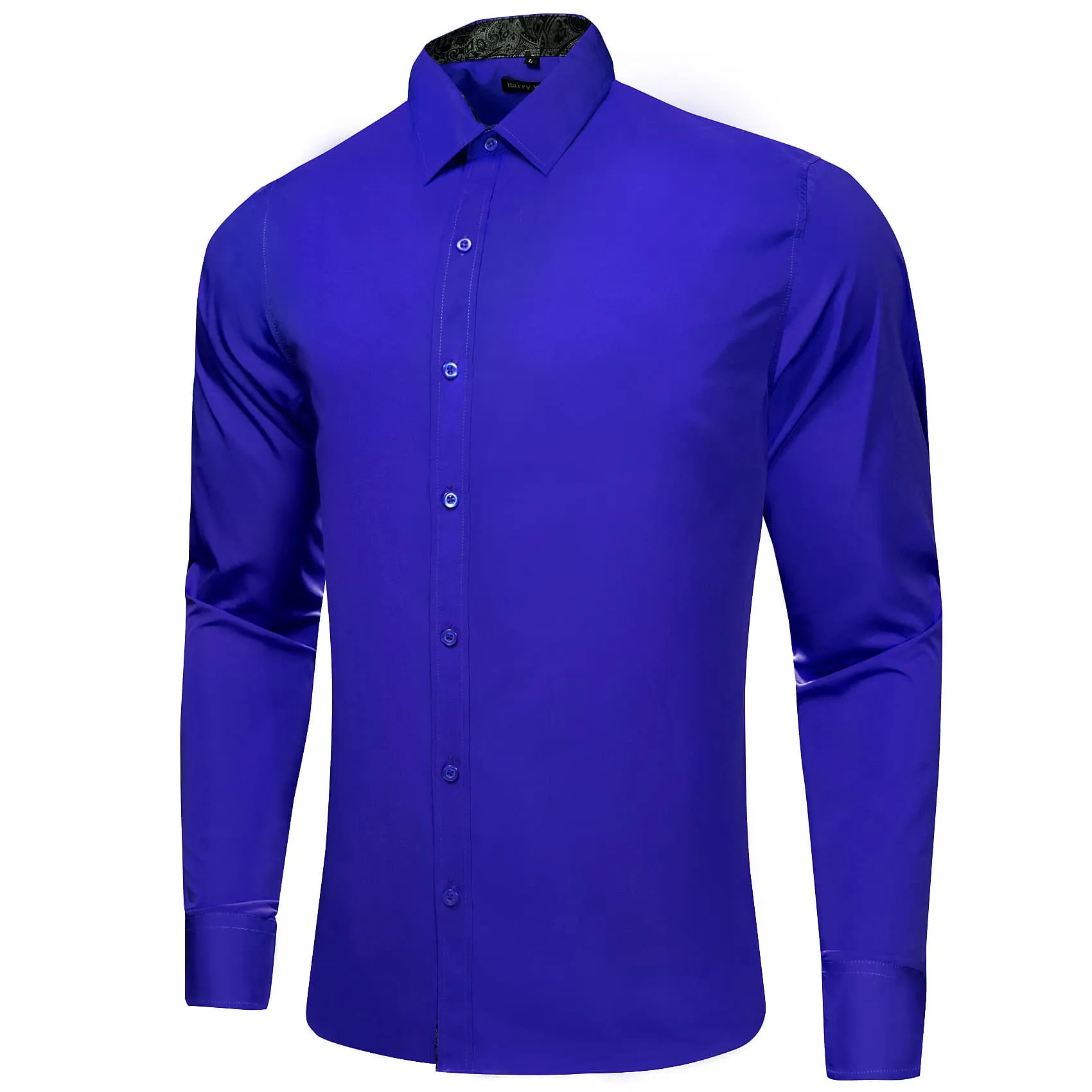 Barry Wang Blue Patchwork Dress Shirt with Grey Paisley Cuff Men Top