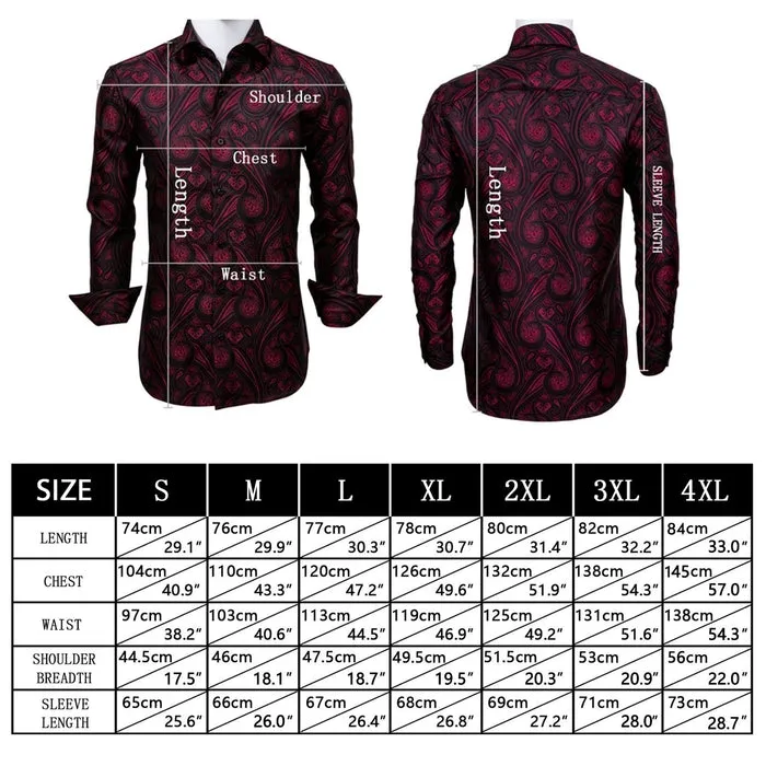 Barry Wang Mens Casual Untucked Shirts Black Paisley Silk Shirt