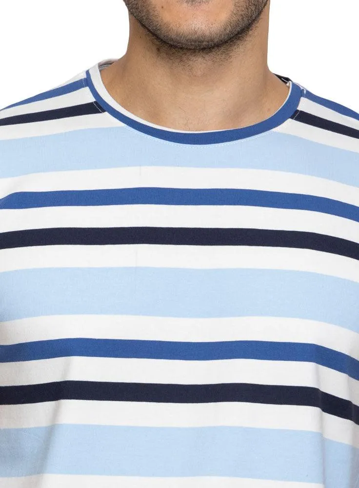 B.Blue Striped Round T-shirt