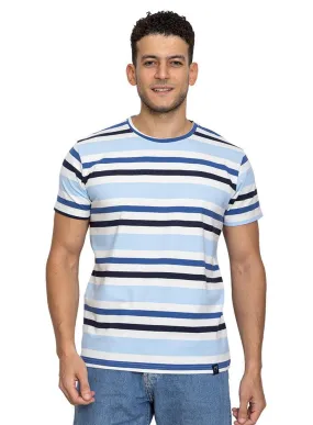 B.Blue Striped Round T-shirt