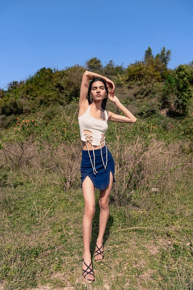 Bianca Top - Cotton Knit Crop Top (White)