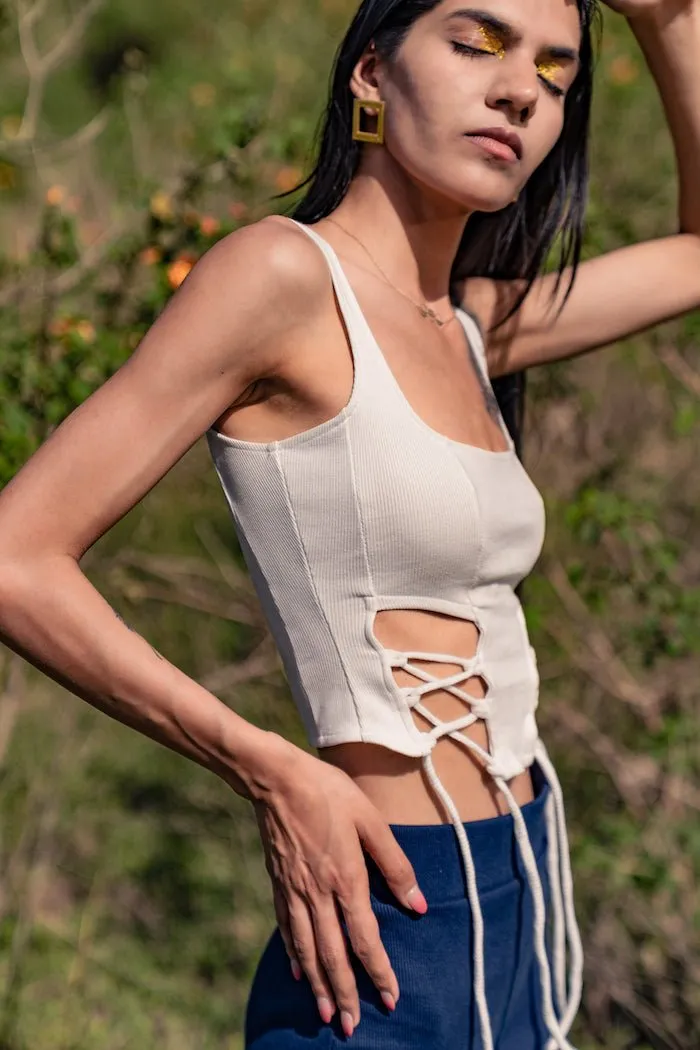 Bianca Top - Cotton Knit Crop Top (White)
