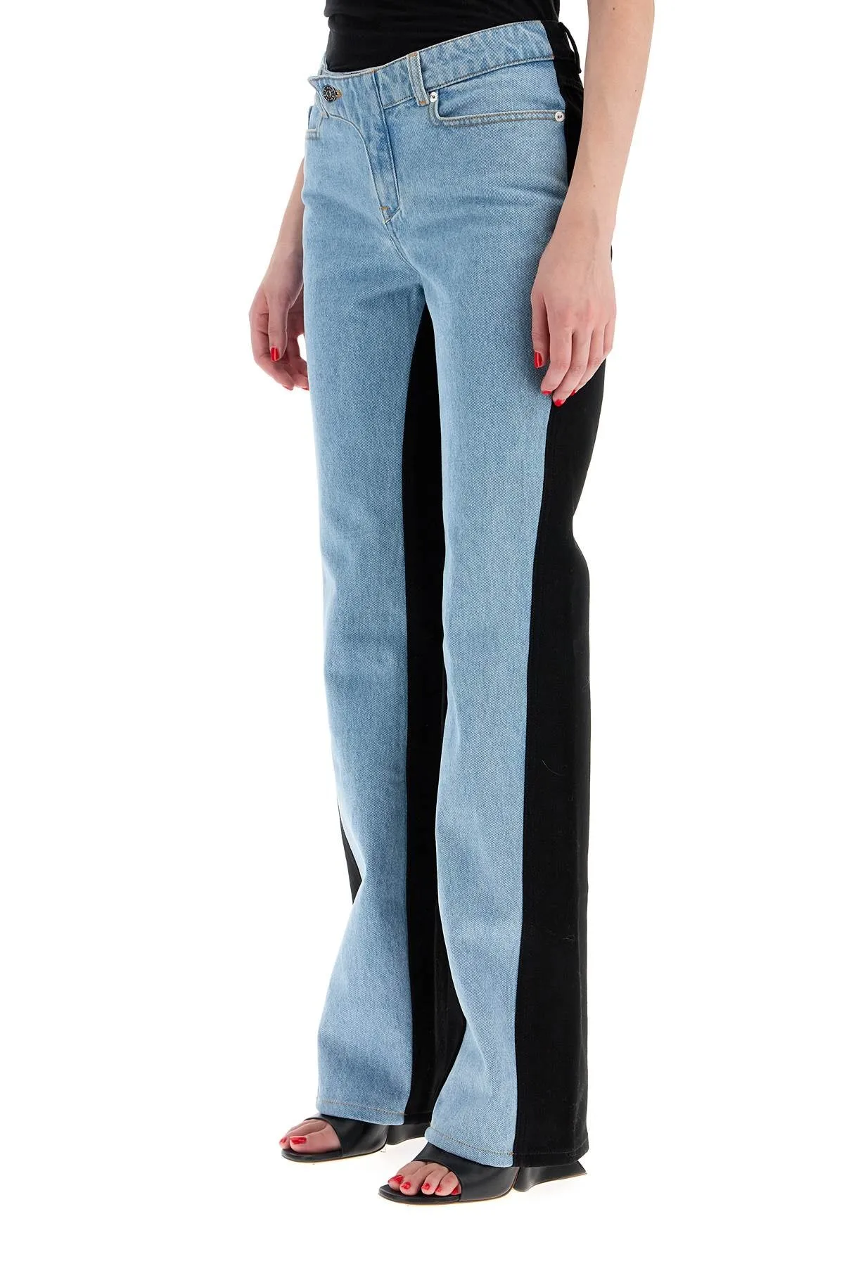 bicolor straight leg jeans with two
