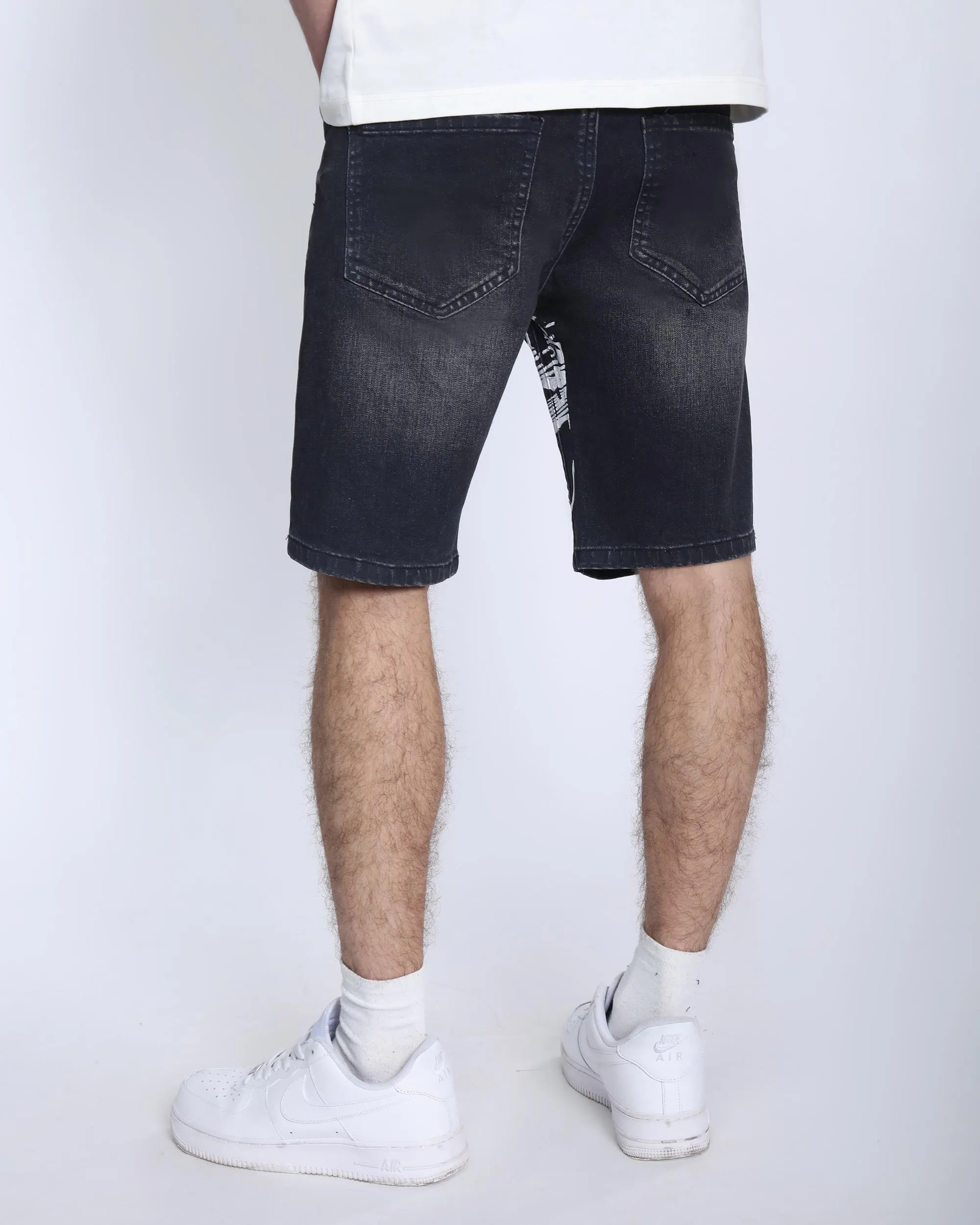 Black Ripped Denim Shorts: Street Art Vibes