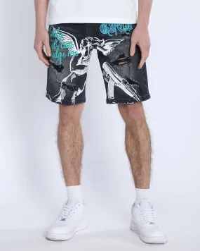 Black Ripped Denim Shorts: Street Art Vibes