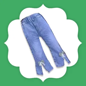 Blue Bow Flared Denim Pants