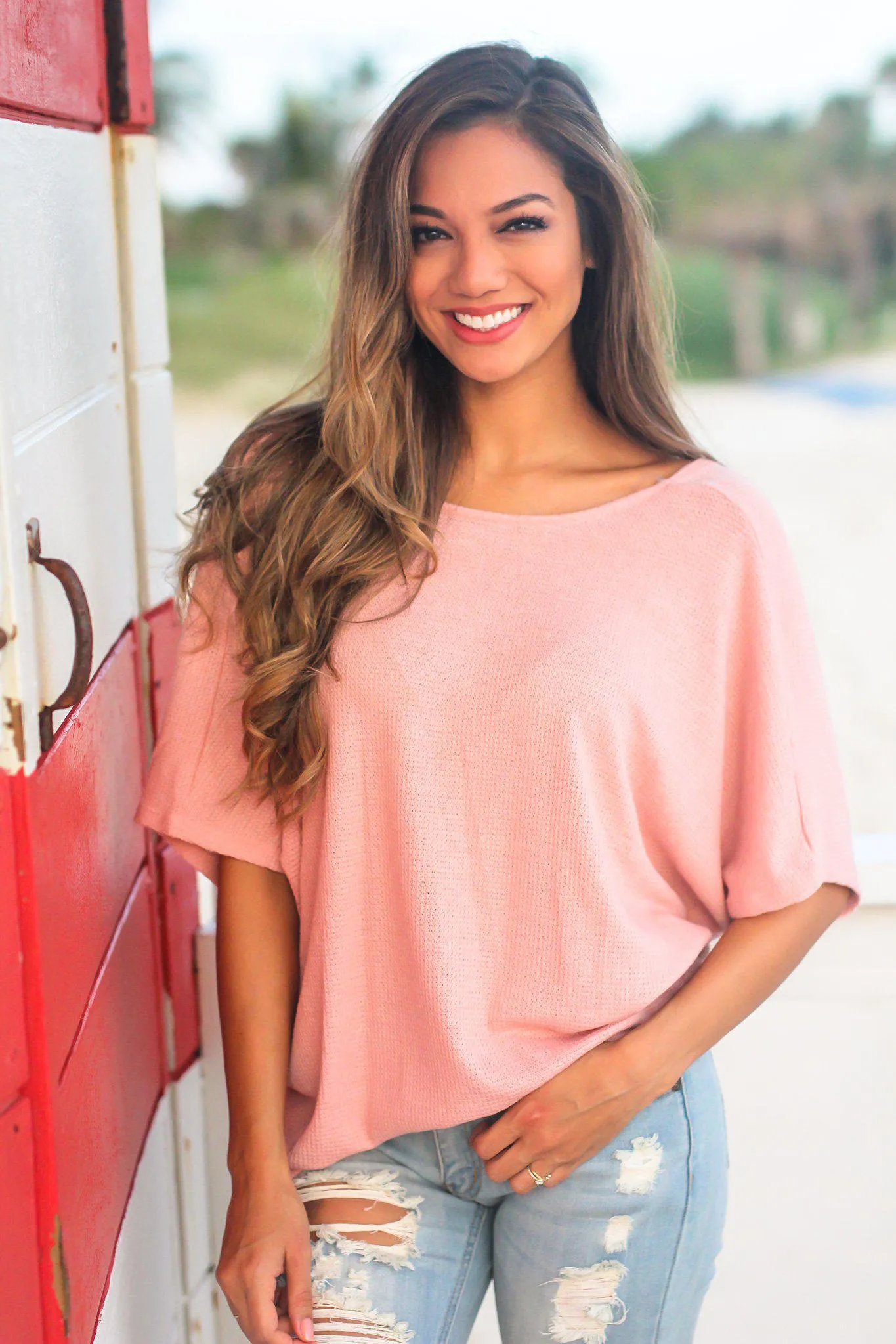 Blush Knit Top with Back Knot