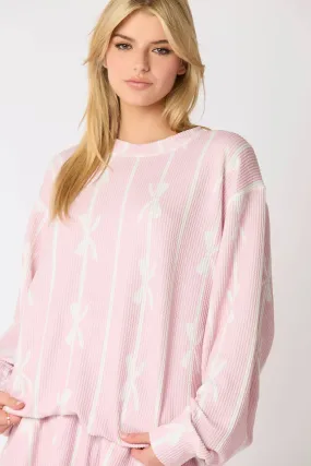 Bow Prints Urban Rib Loose Fit Knit Top