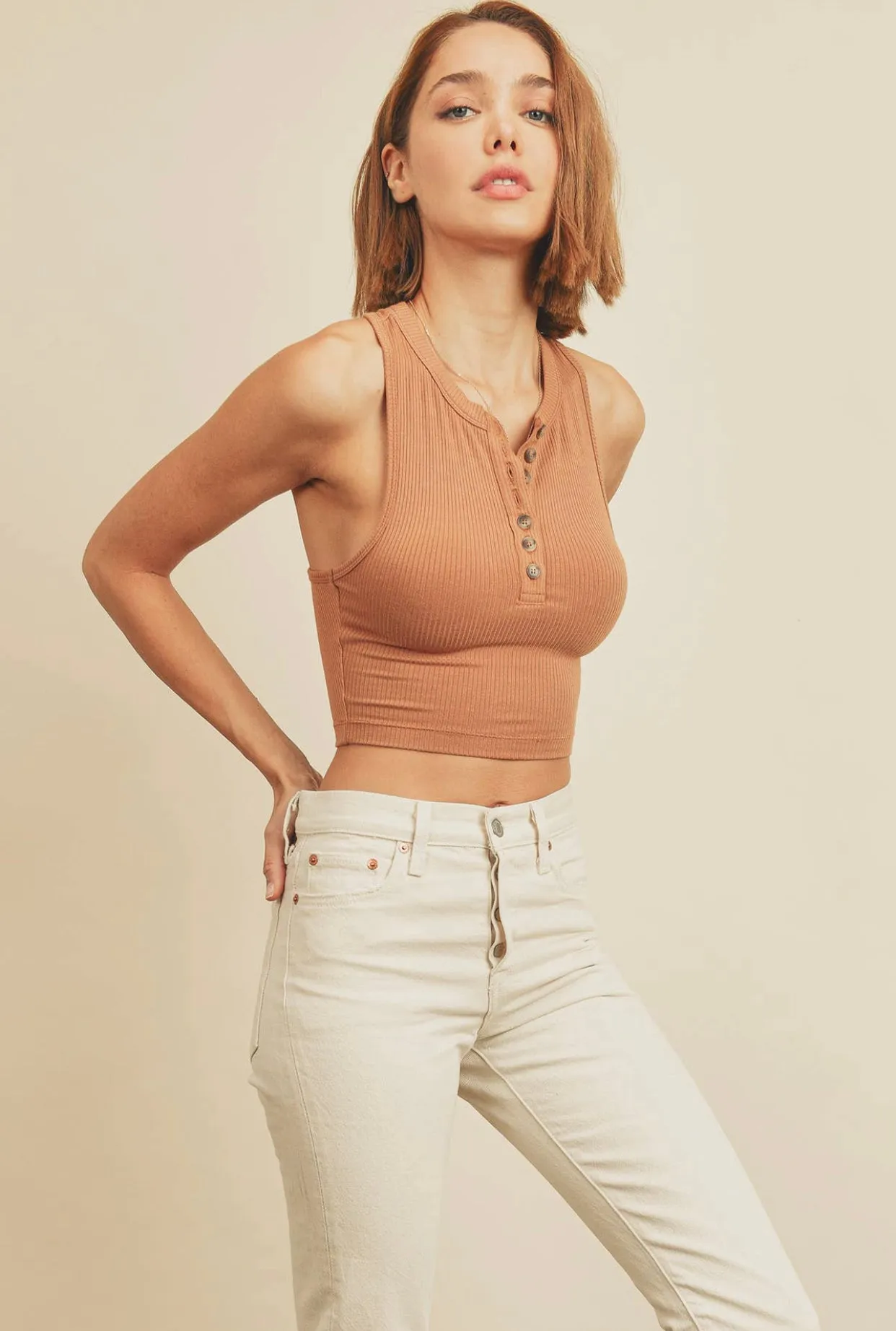 *BUTTON DOWN TANK TAN