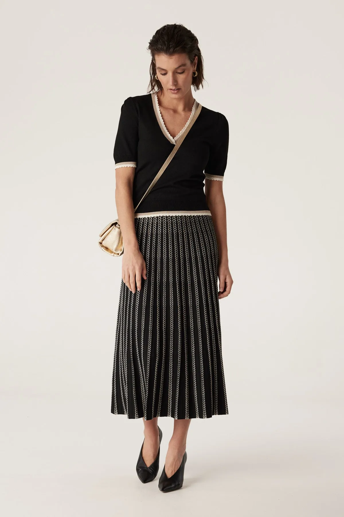 Cable Joelle Scallop Knit Top  - Black