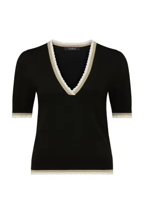 Cable Joelle Scallop Knit Top  - Black