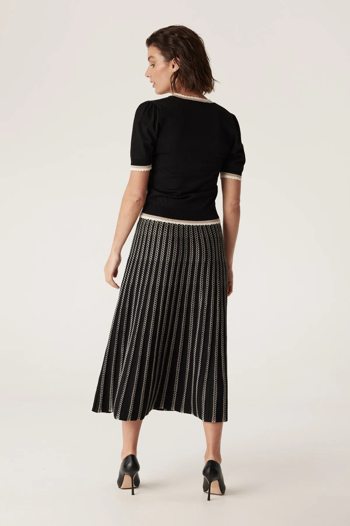 Cable Joelle Scallop Knit Top  - Black