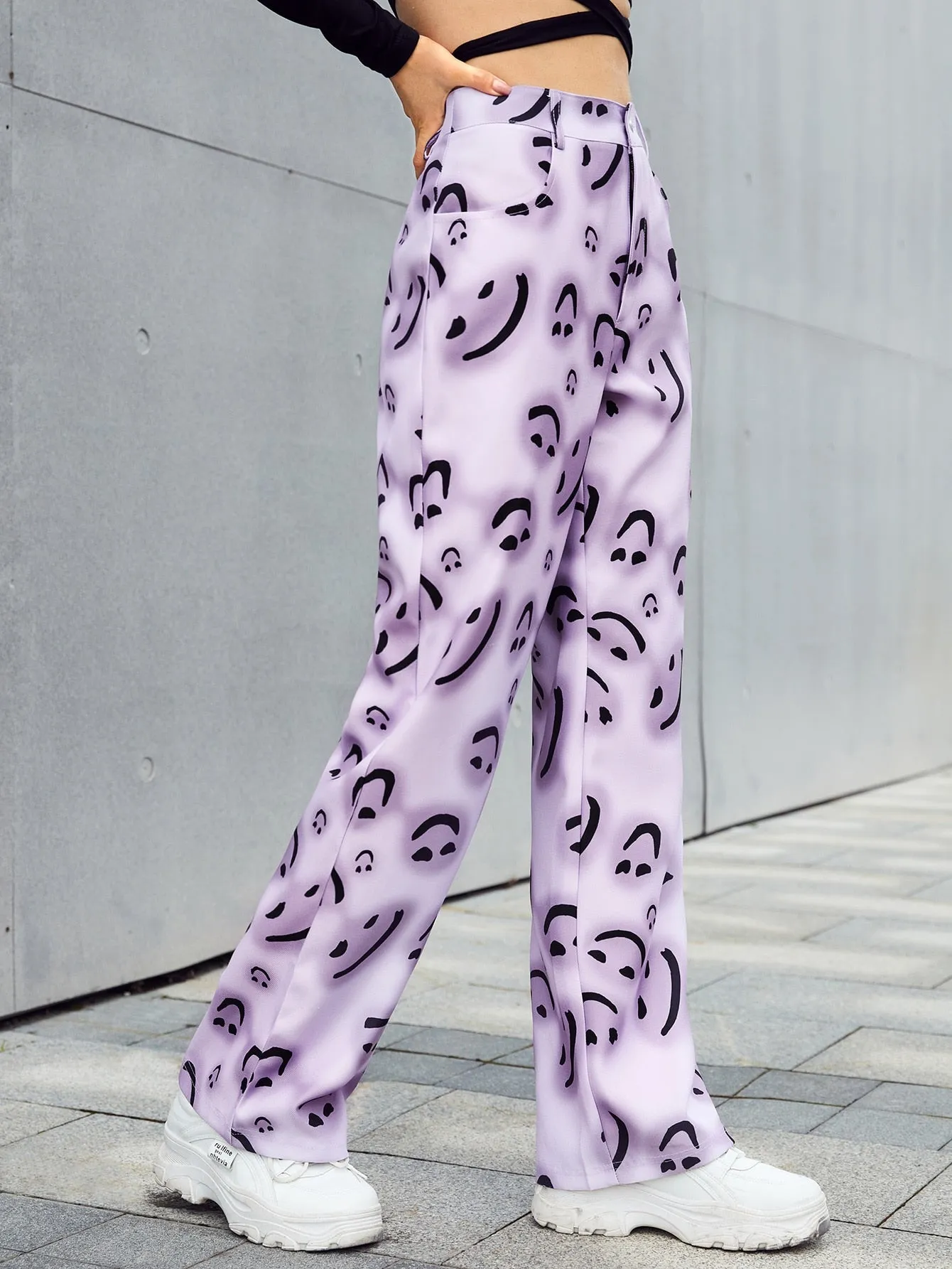 Casual All Over Print Zipper High Waist Long Women Pants