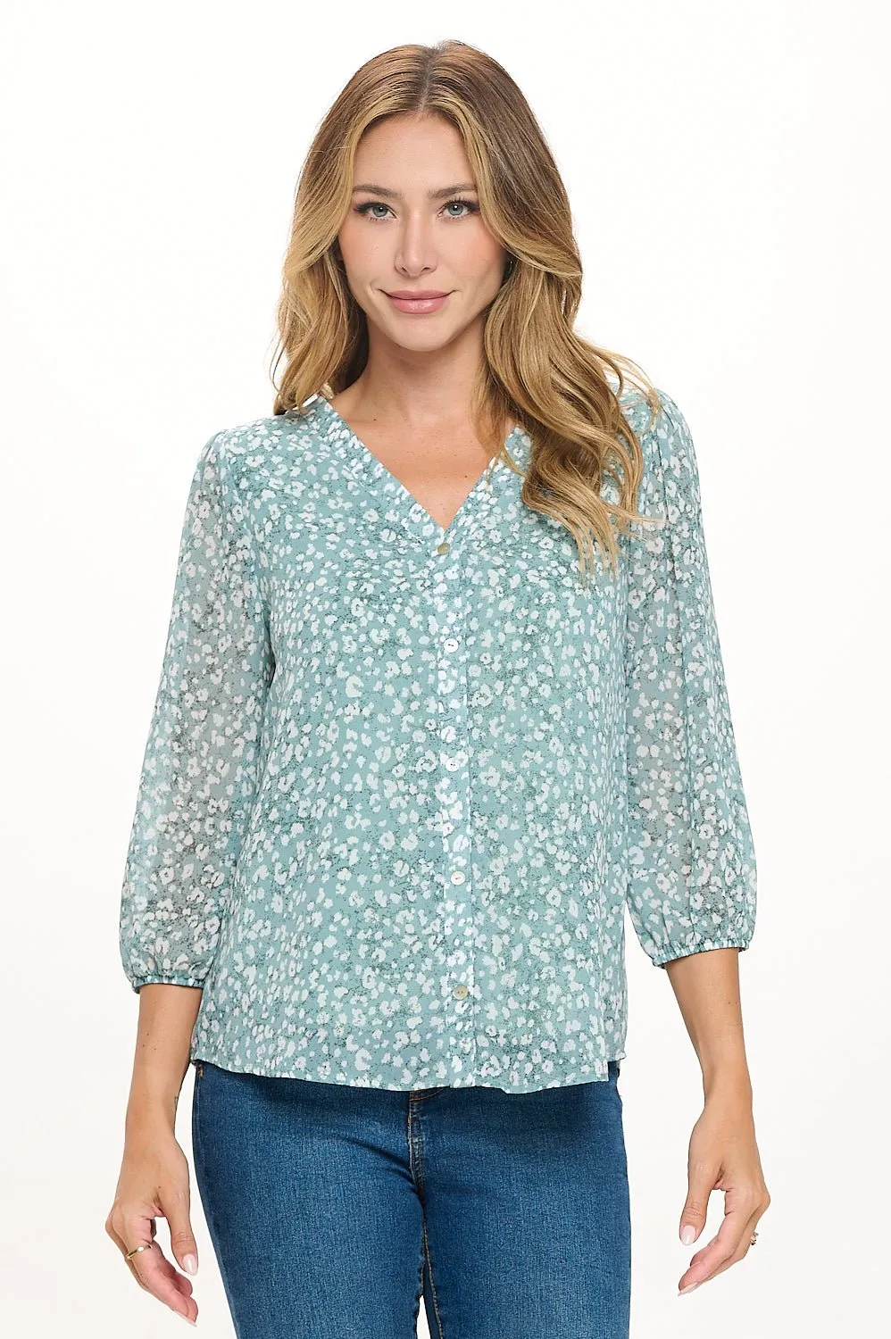 Catalina V-Neck Faux-Button Front Blouse
