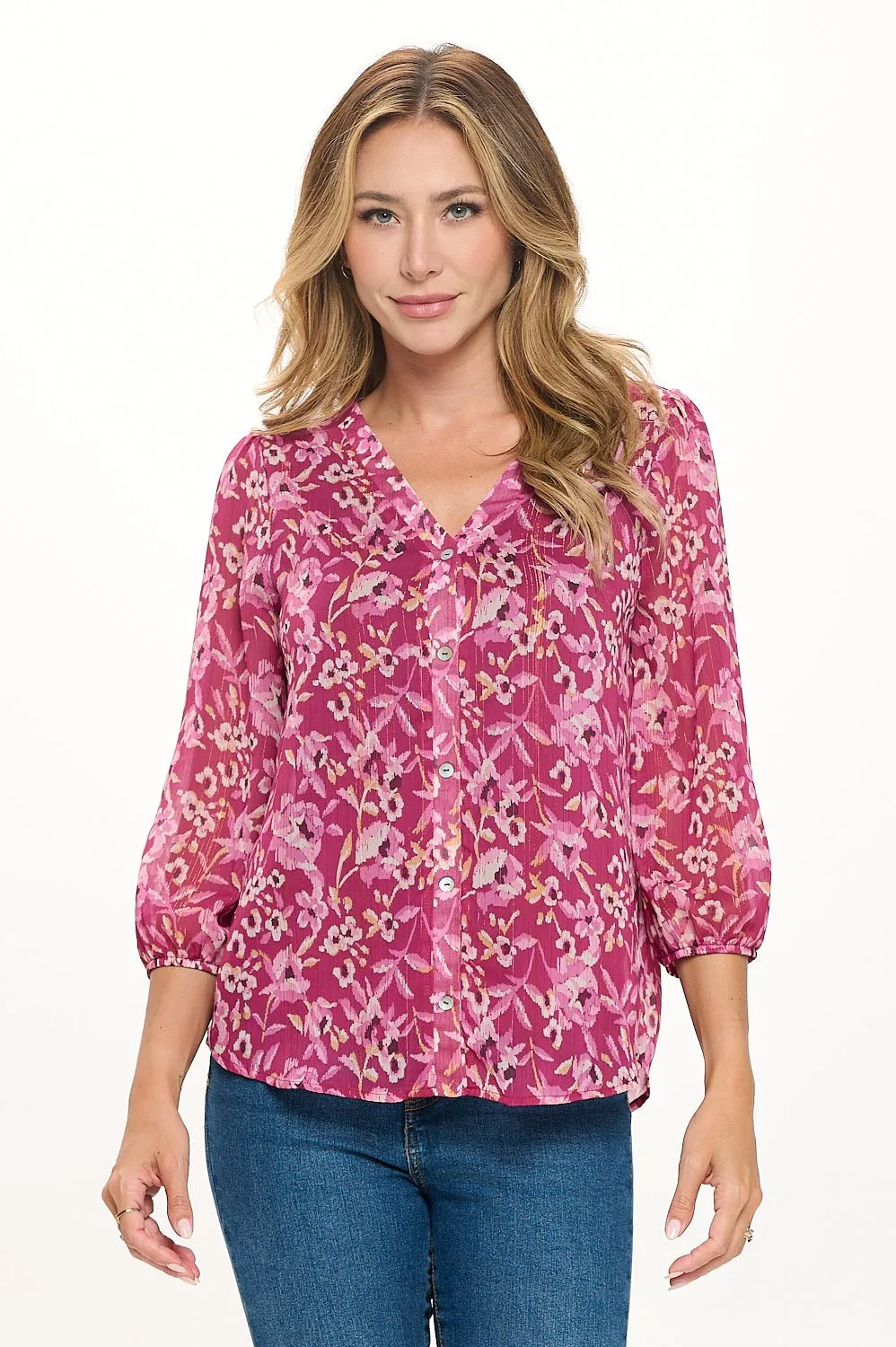 Catalina V-Neck Faux-Button Front Blouse