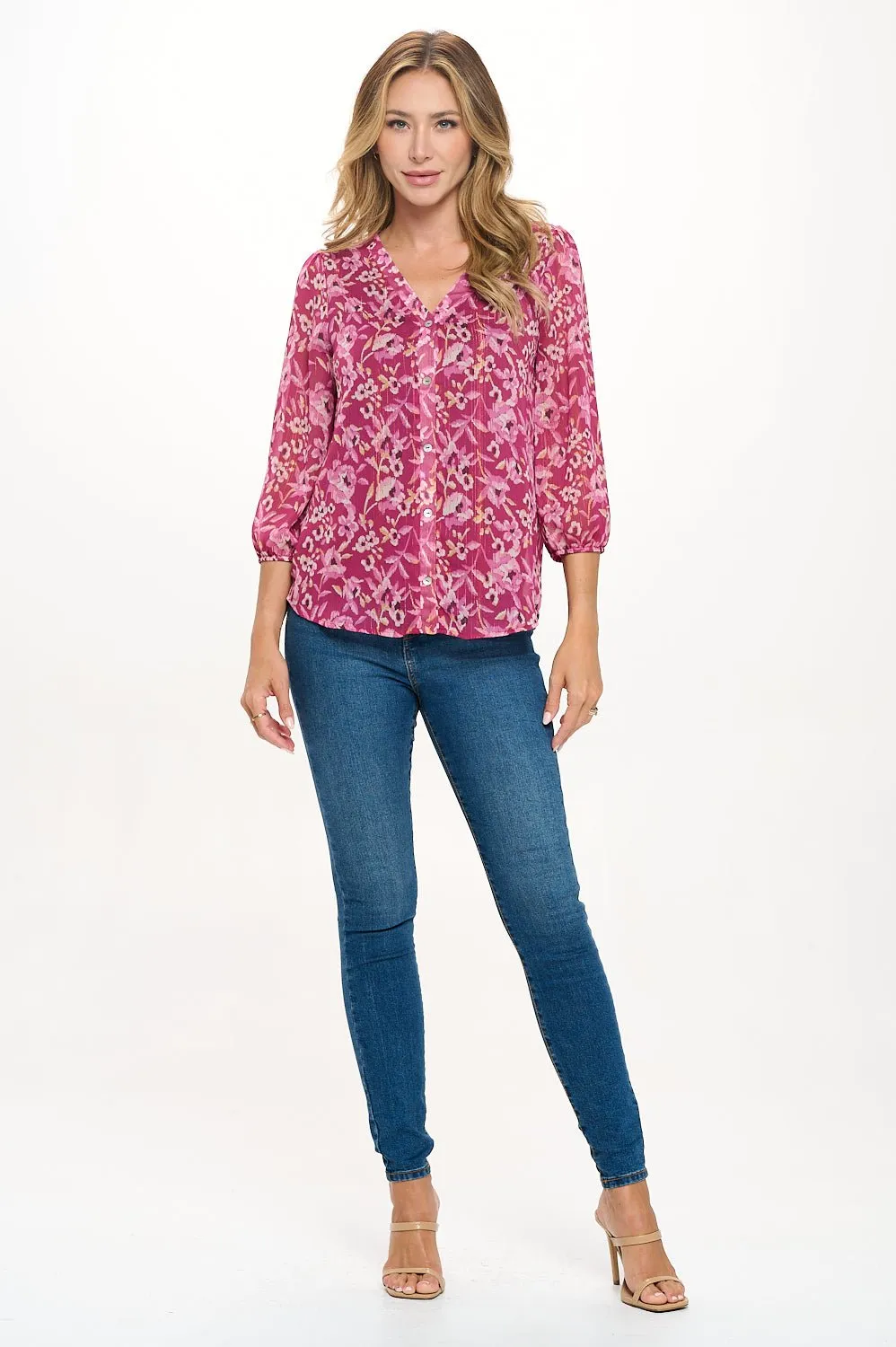 Catalina V-Neck Faux-Button Front Blouse