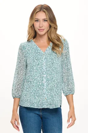 Catalina V-Neck Faux-Button Front Blouse