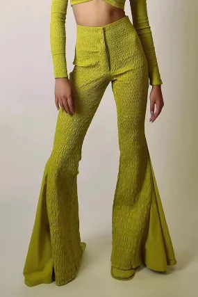 Chartreuse Smocked Flared Pants