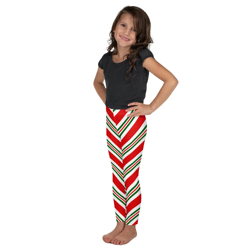 Christmas Candy Cane Kids Girls Leggings (2T-7), Red White Green Toddler Children Cute Printed Yoga Pants Graphic Fun Tights Gift Daughter 