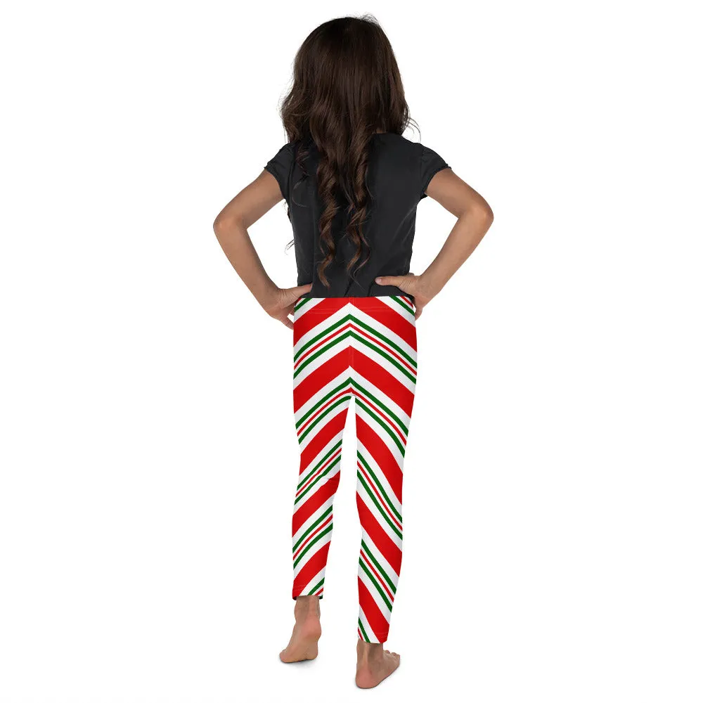 Christmas Candy Cane Kids Girls Leggings (2T-7), Red White Green Toddler Children Cute Printed Yoga Pants Graphic Fun Tights Gift Daughter 