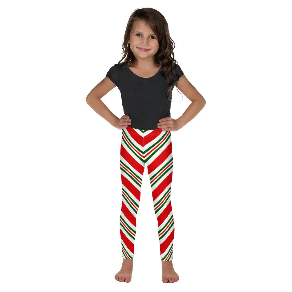 Christmas Candy Cane Kids Girls Leggings (2T-7), Red White Green Toddler Children Cute Printed Yoga Pants Graphic Fun Tights Gift Daughter 