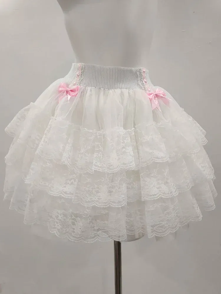Coquette Style Lace Bow Mini Skirt Balletcore Skirt