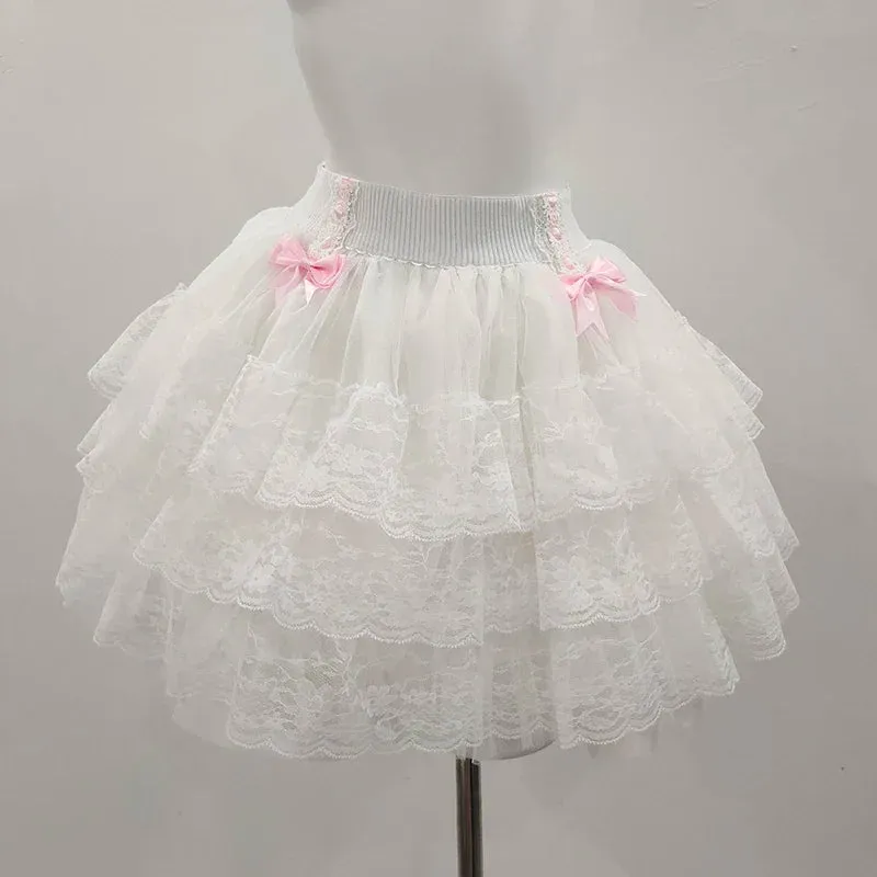 Coquette Style Lace Bow Mini Skirt Balletcore Skirt
