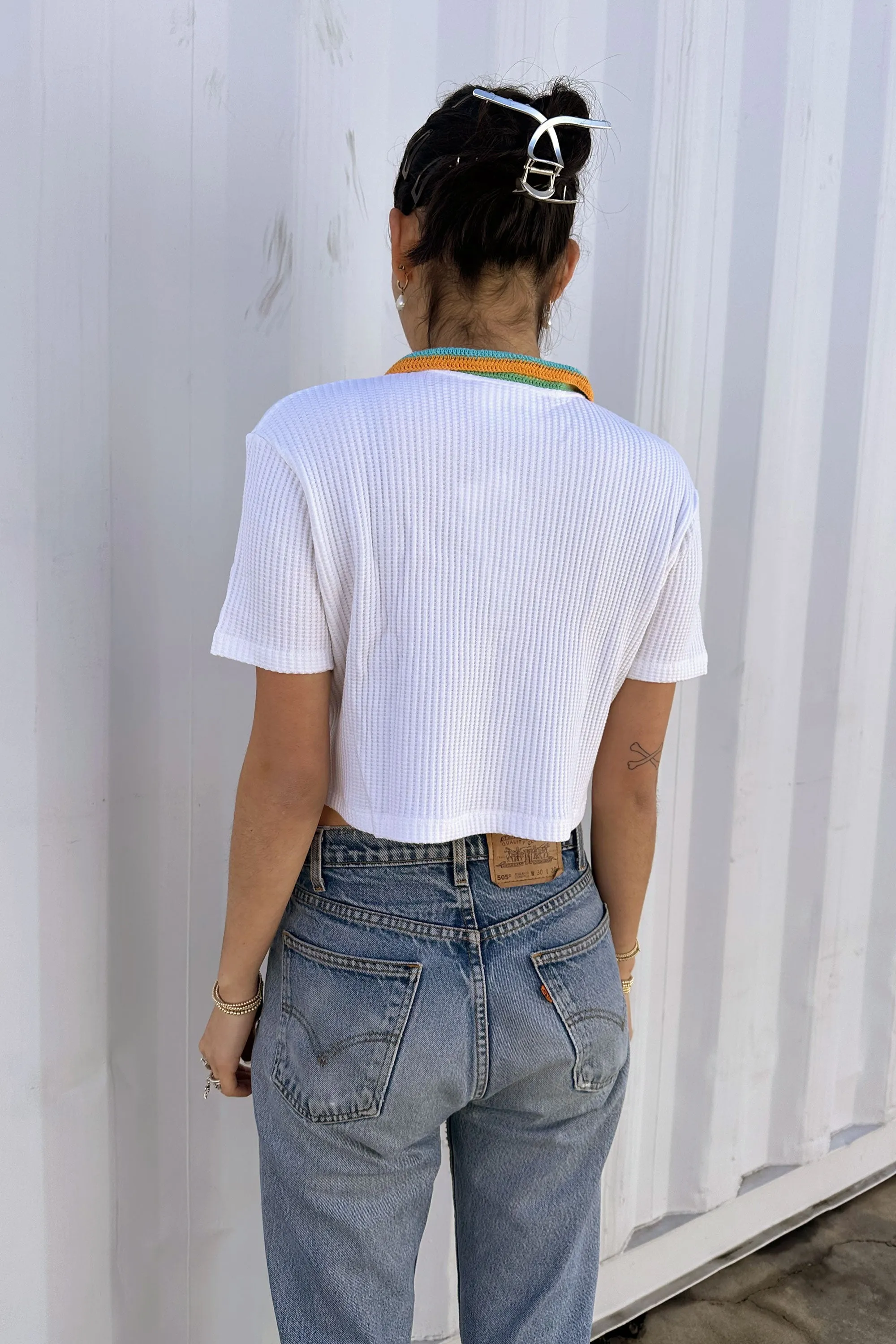 Cotton Knit Crochet Polo - Boxy Crop Top (Limited Run)