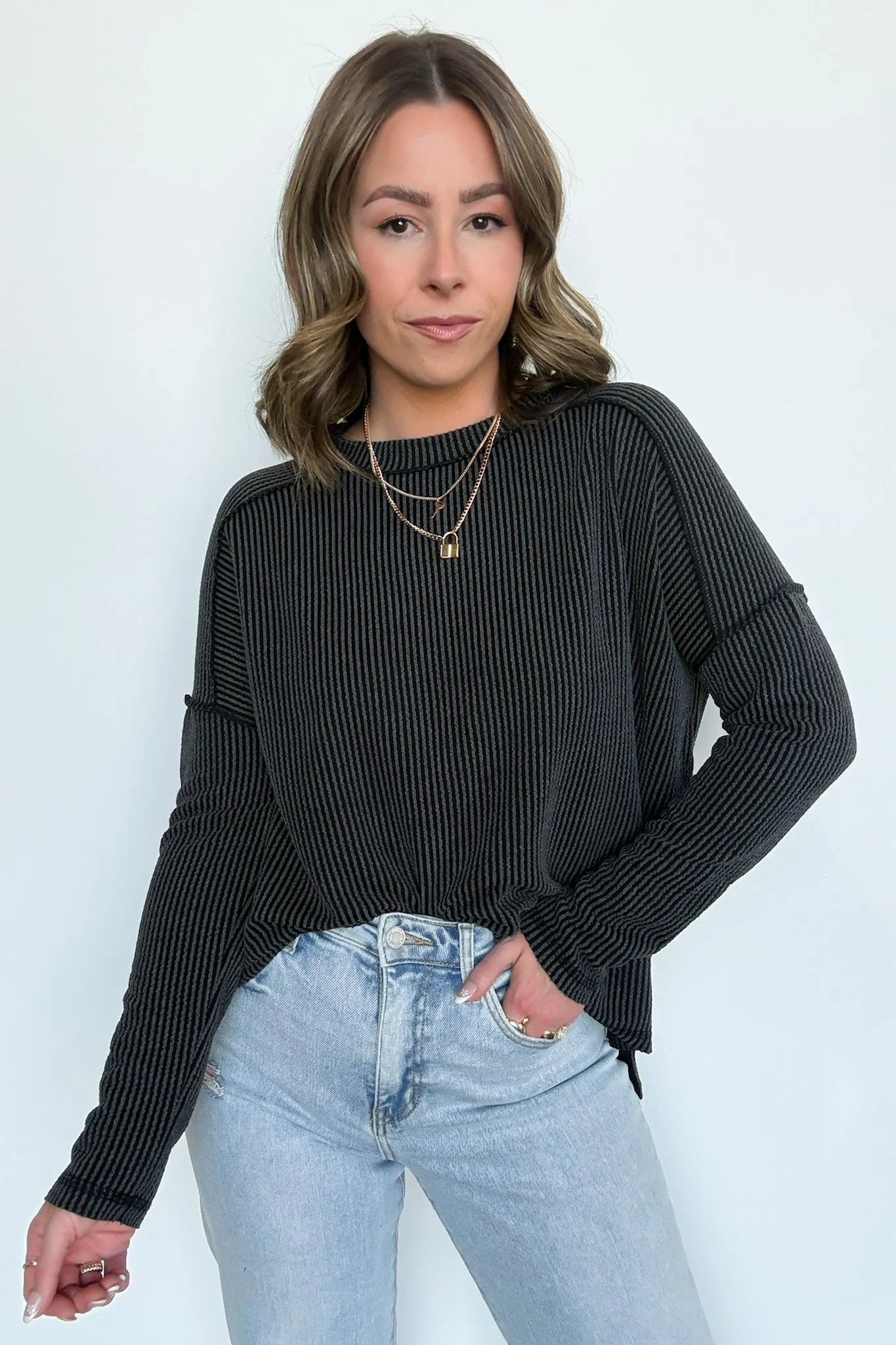 Coy Cutie Textured Raw Edge Boat Neck Top - BACK IN STOCK