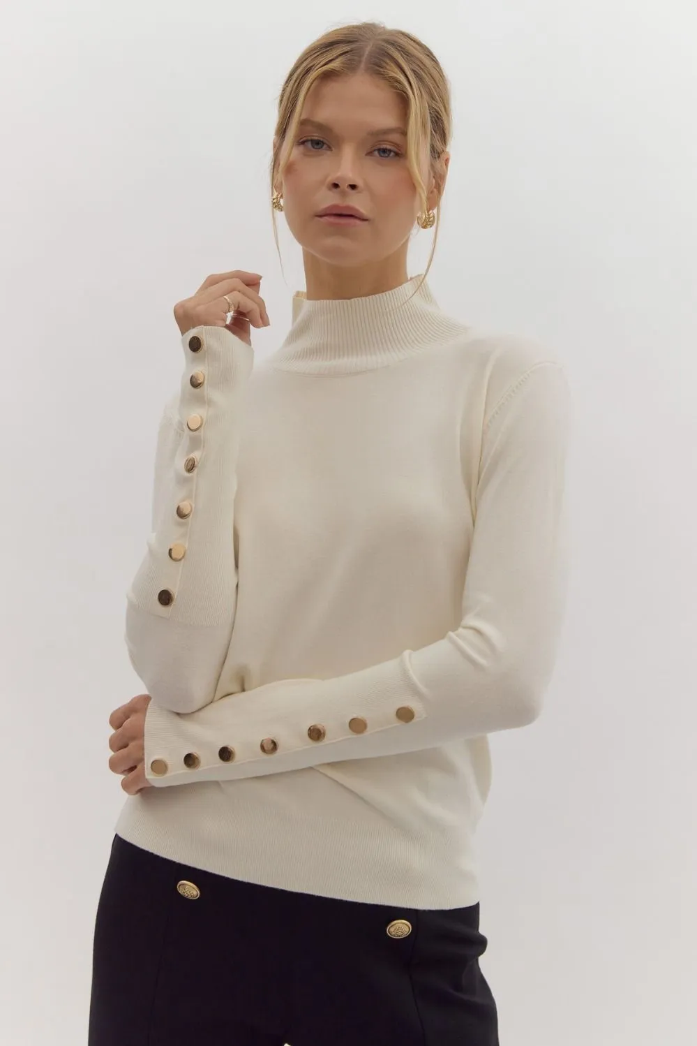 Cream Layering Top with Button Detail