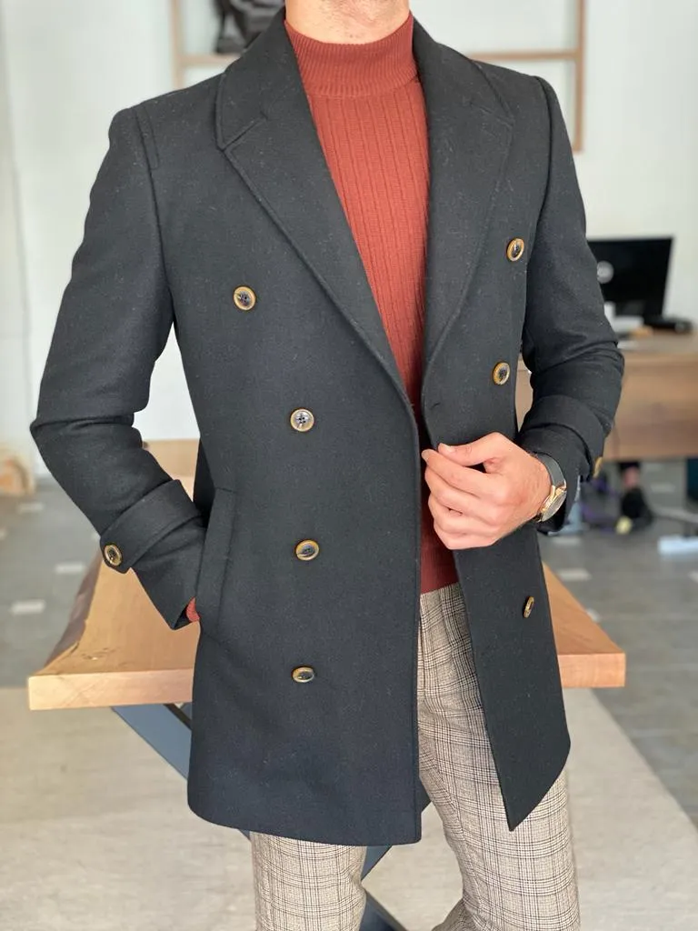 Dallas Black Double Breasted Wool Coat