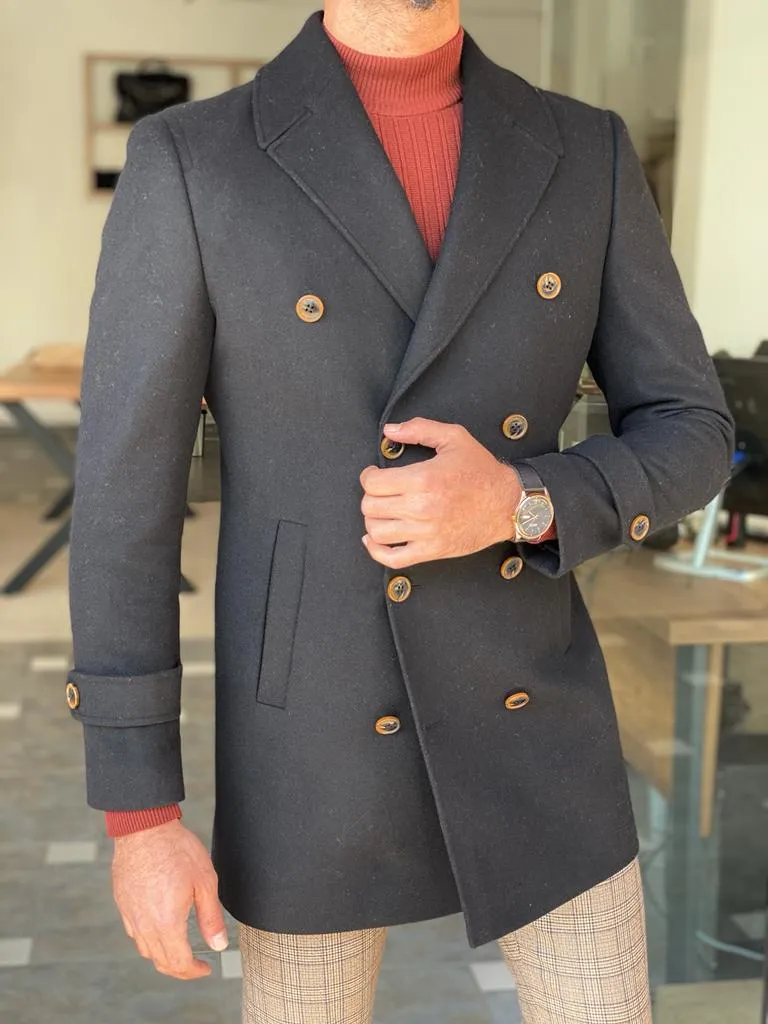Dallas Black Double Breasted Wool Coat