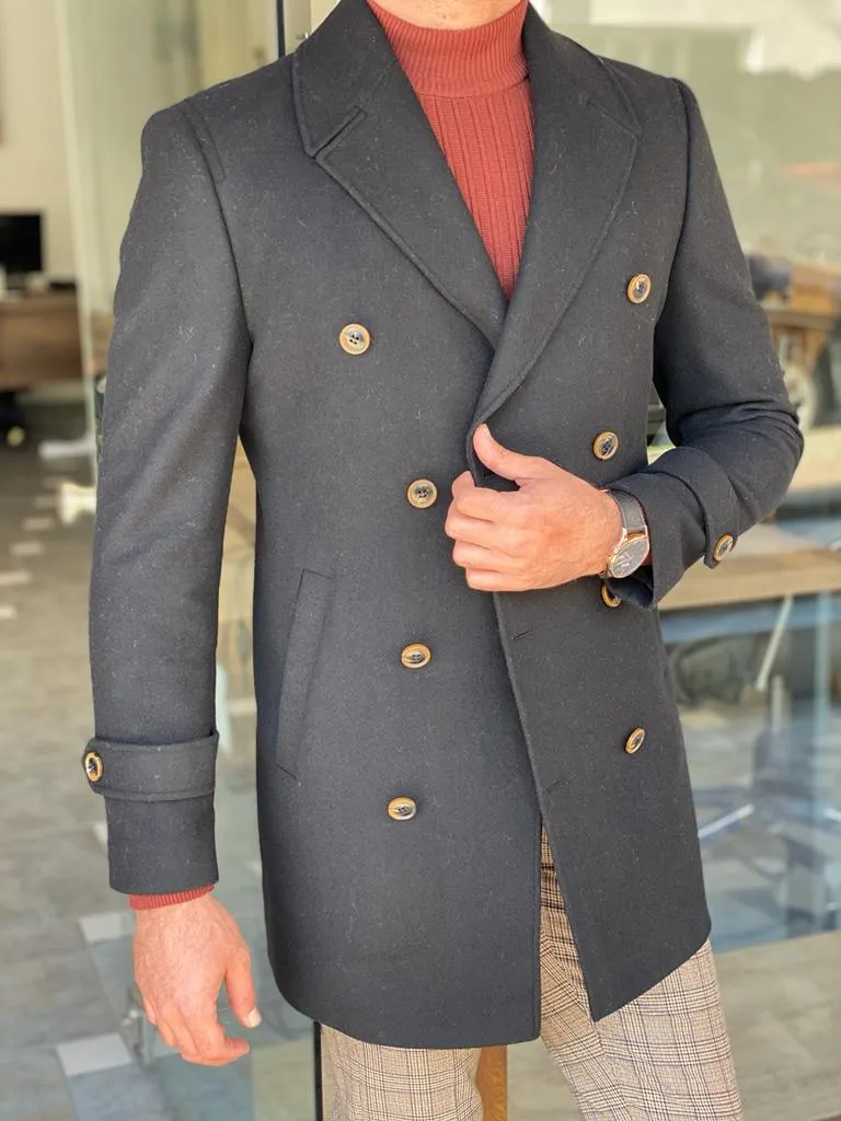 Dallas Black Double Breasted Wool Coat