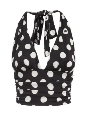 Dolce&amp;Gabbana   Polka dots print logo silk cropped top 