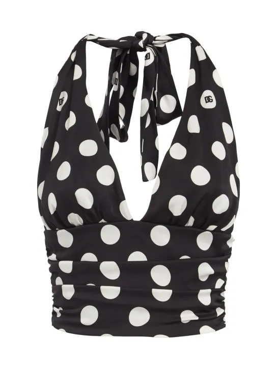 Dolce&amp;Gabbana   Polka dots print logo silk cropped top 