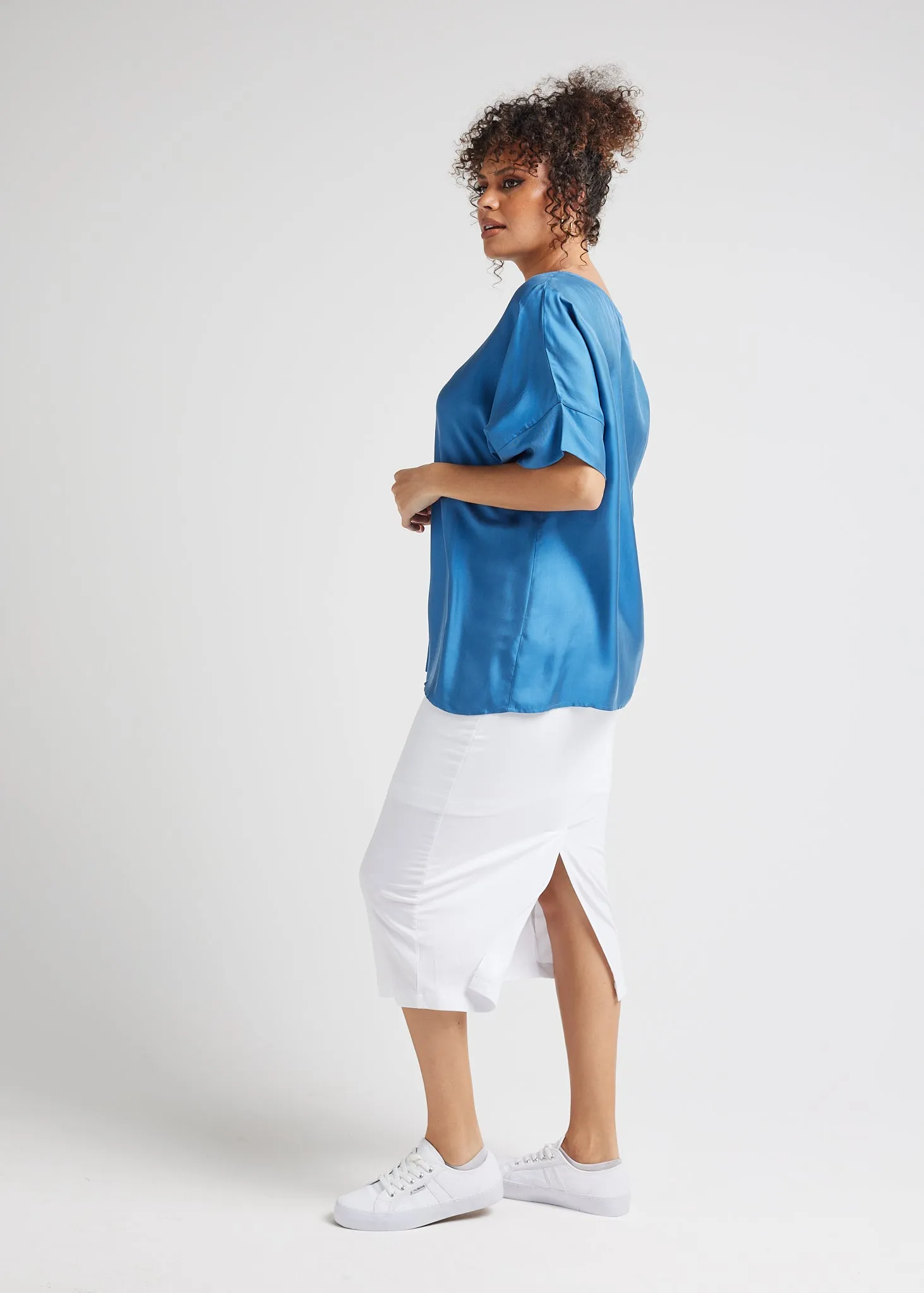 Dua Oversized Silk Top - Ocean Blue