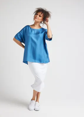 Dua Oversized Silk Top - Ocean Blue