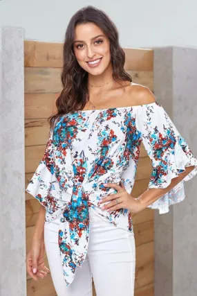 Dunnmall One Collar Printed Chiffon Top