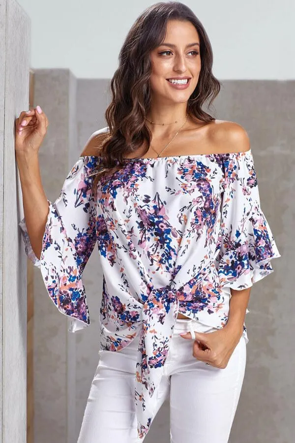 Dunnmall One Collar Printed Chiffon Top