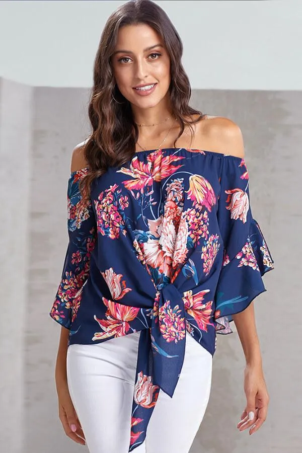 Dunnmall One Collar Printed Chiffon Top