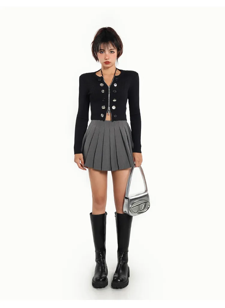 Ella Zip Up Long Sleeve Solid Color Black Top